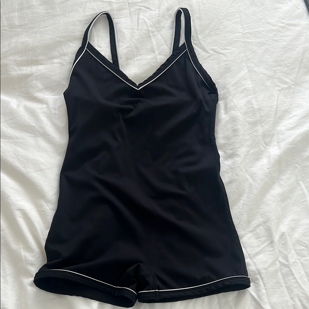 SET Active Black One-Piece Romper with White Piping